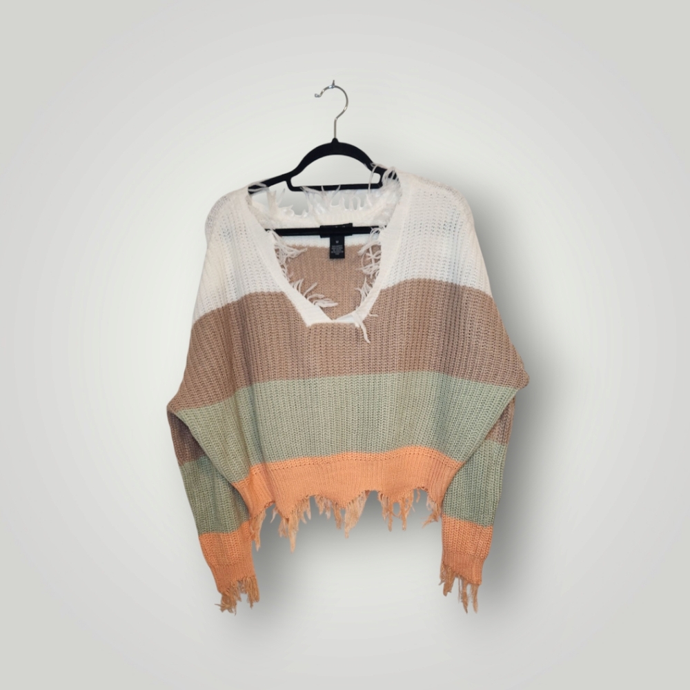 Just Polly New York striped color block fringe sweater Size M